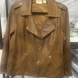 Chico's Tan Suede Jacket with Gold Accents